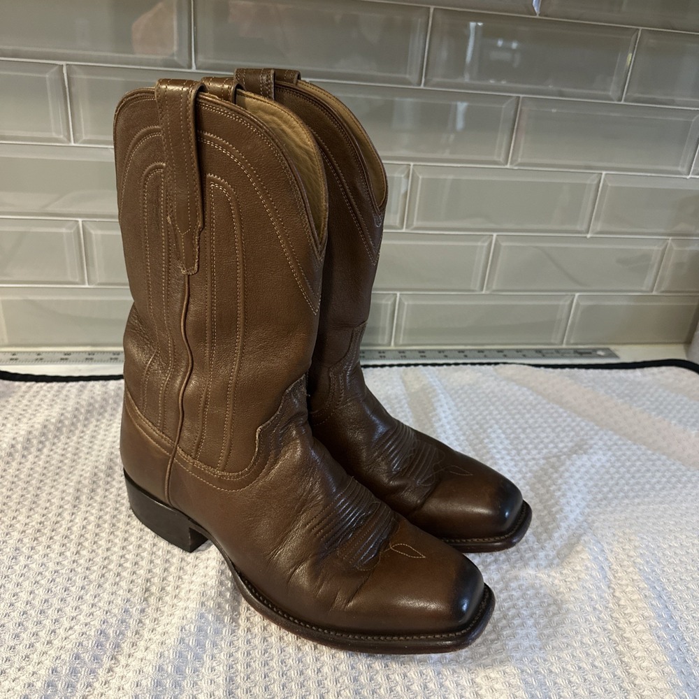 Tecovas JACKSON CALF Leather Square Toe Boots Men Sz 10D - Brown Discontinued